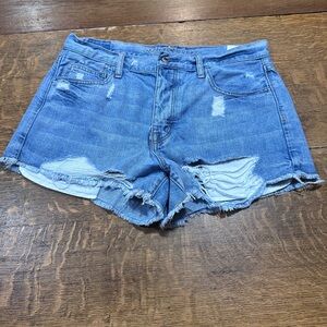 American Eagle vintage high rise Distressed Blue Denim Women Shorts sz 12. C